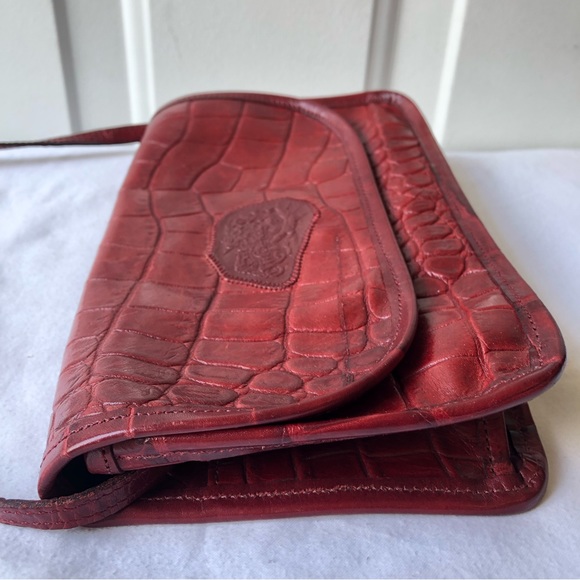 VINTAGE CARLOS FALCHI CROC 🐊 EMBOSSED LEATHER SHOULDER BAG - Picture 7 of 15